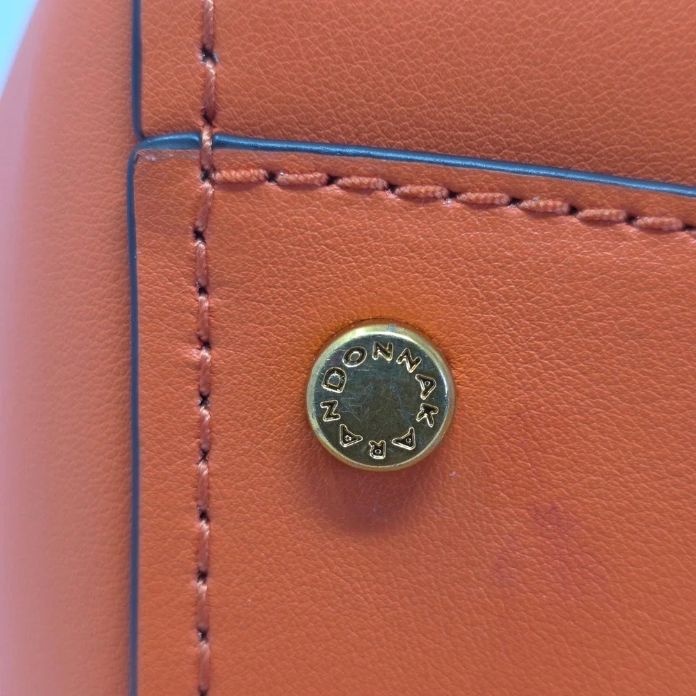 Donna Karan New York Orange Leather Tote Bag Gold Crescent Hardware Shoulder Bag